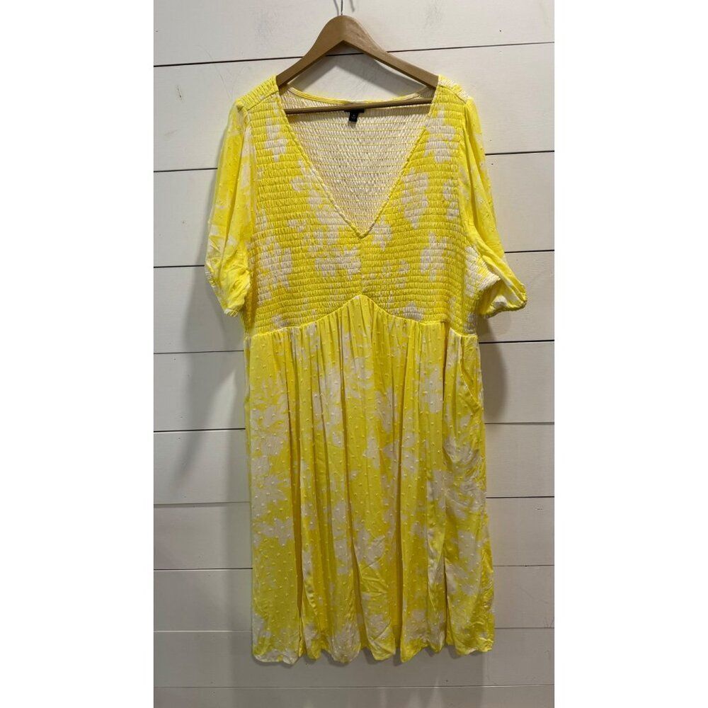 Torrid Midi Swiss Dot Shirred Dress Yellow Summer 4X